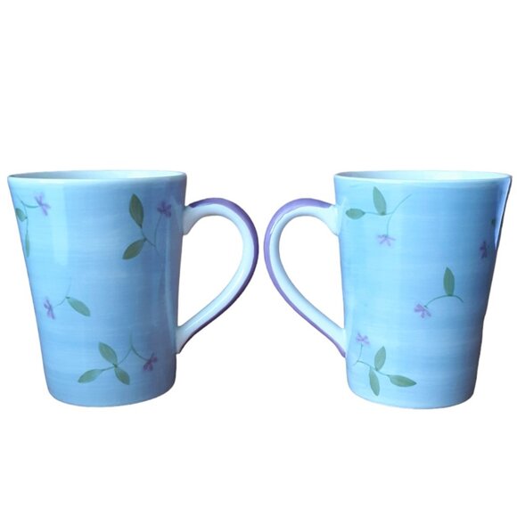 Pier 1 Set Of Two Vintage Cups Mugs Purple Floral - Picture 5 of 9